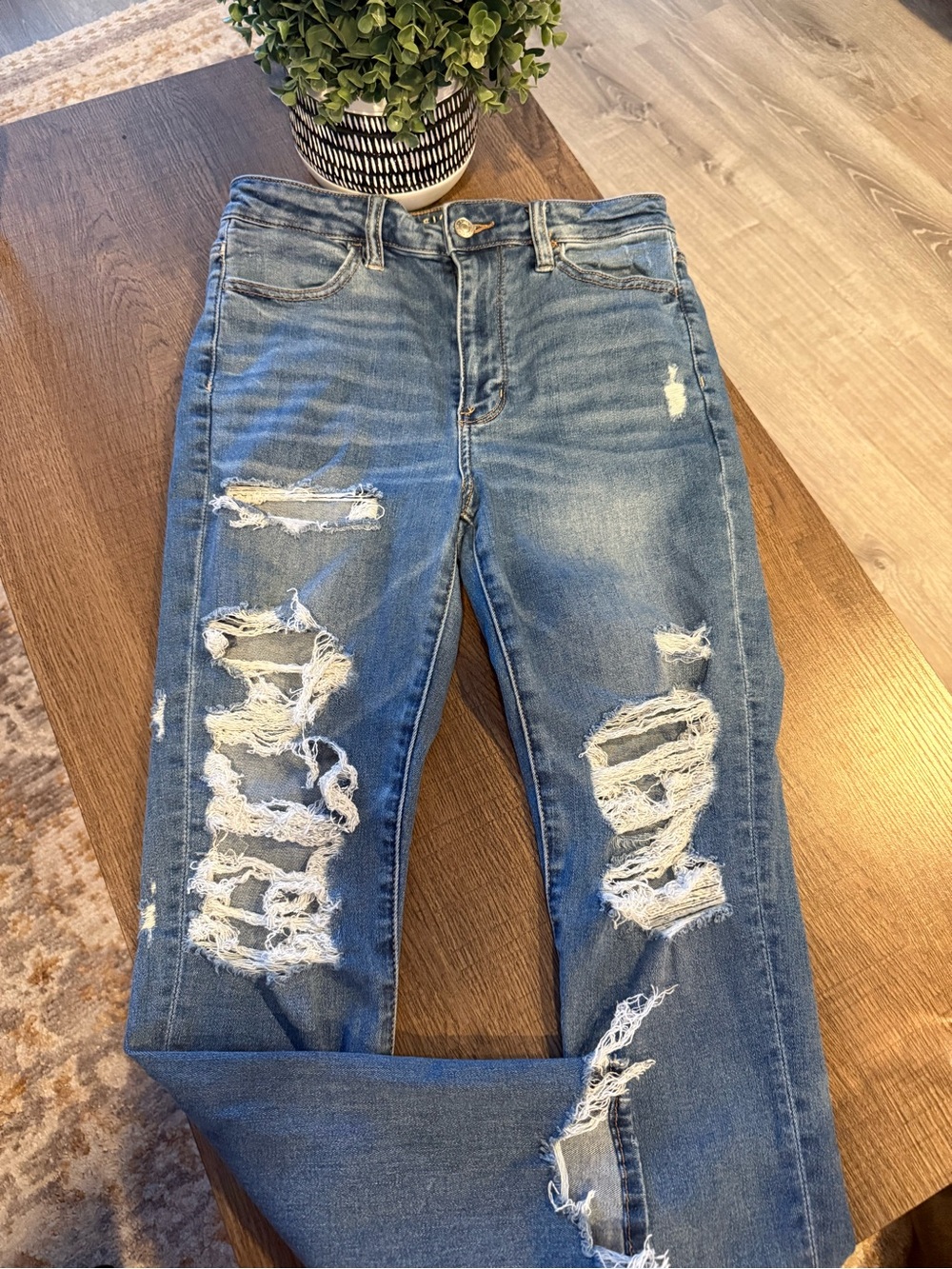 American Eagle Outfitters Distressed Medium Blue Skinny Jeans